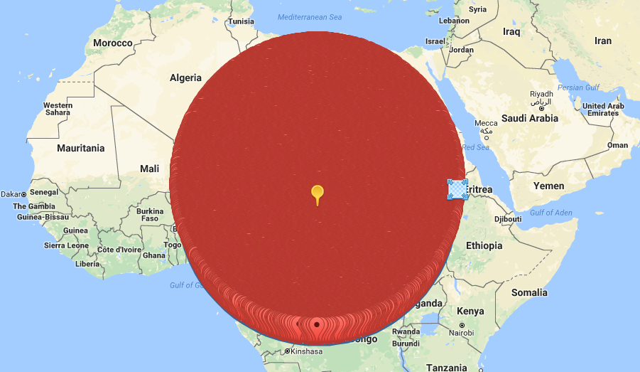 2000km radius map search