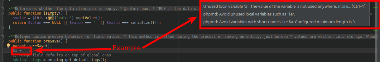  PHPMD PhpStorm error exampel